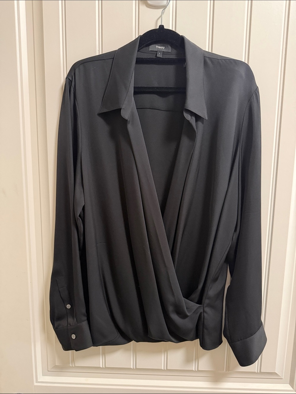 Theory Black Draped Wrap Blazer-Style Top